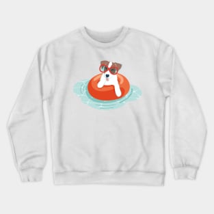 Summer pool pawty // aqua background Jack Russell terrier dog breed in vacation playing on swimming pool Crewneck Sweatshirt